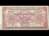 Belgia 5 Franci 1943 Pick 121 Ref 5740