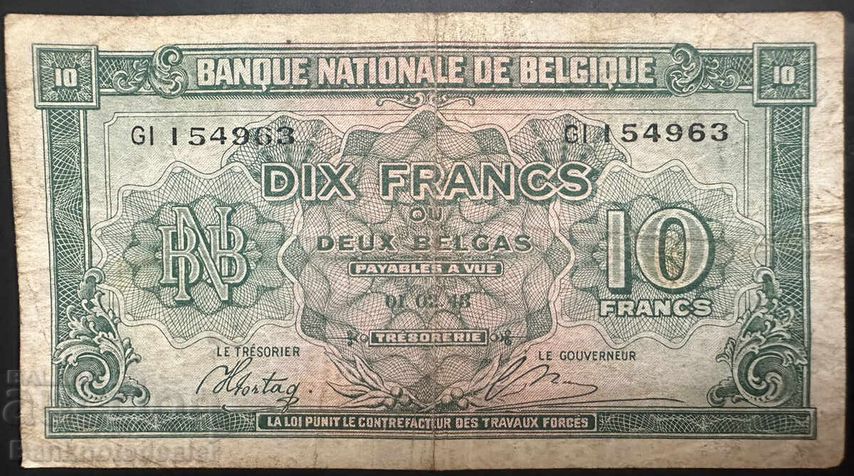 Belgium 10 Francs 1943 Pick 122 Ref 4939