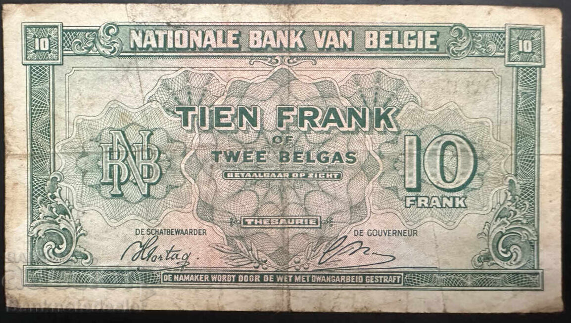 Belgium 10 Francs 1943 Pick 122 Ref 4380