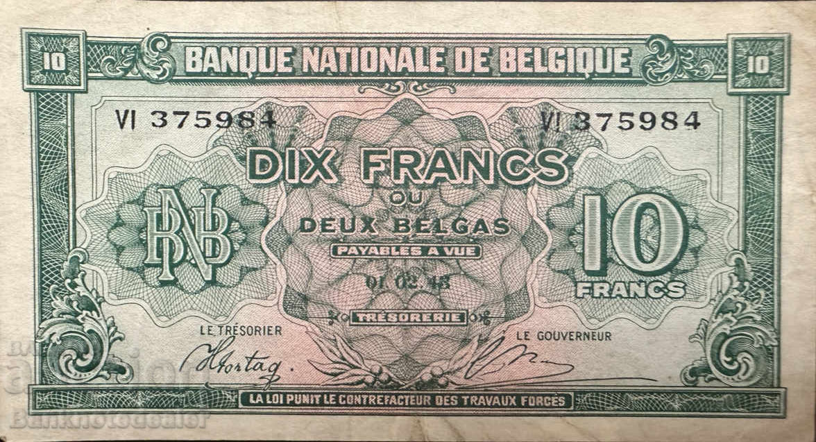 Belgium 10 Francs 1943 Pick 122 Ref 5984