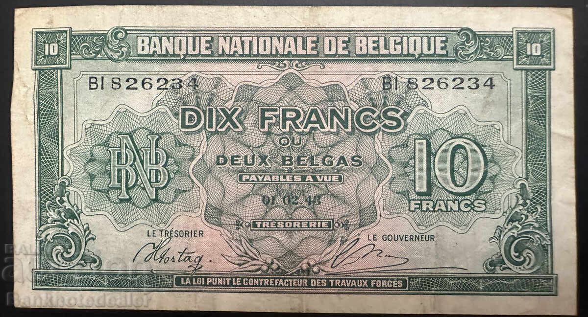 Belgium 10 Francs 1943 Pick 122 Ref 6234