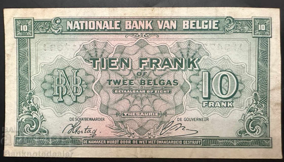 Belgium 10 Francs 1943 Pick 122 Ref 7331