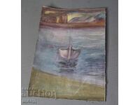 Desen vechi de maestru acuarelă peisaj marin barcă