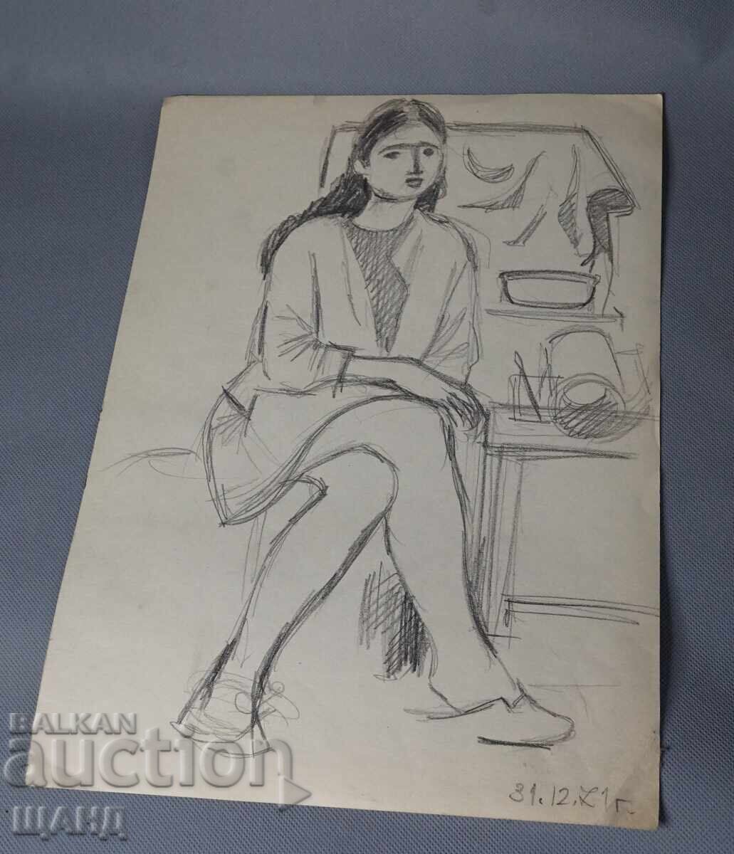 Old Master's drawing pencil portrait woman girl Old Master's drawing pencil portrait woman girl