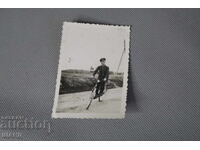 1943 Military Photo Soldier Uniform on Bicycle
