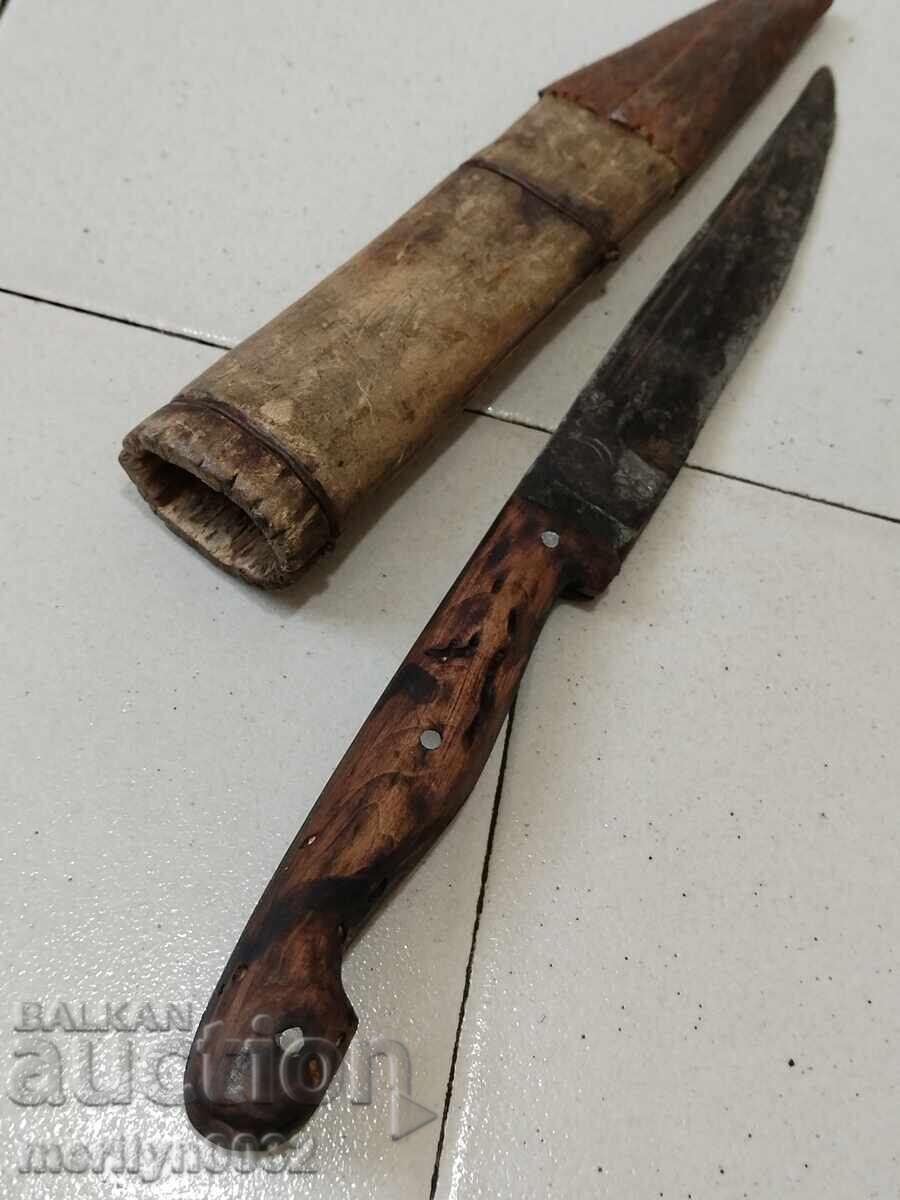 Овчарски нож с кания чирени от биволски рог острие гравюри - 6