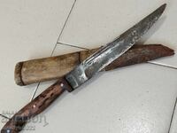 Shepherd's knife with sheath, handle made of buffalo horn, engraved blade