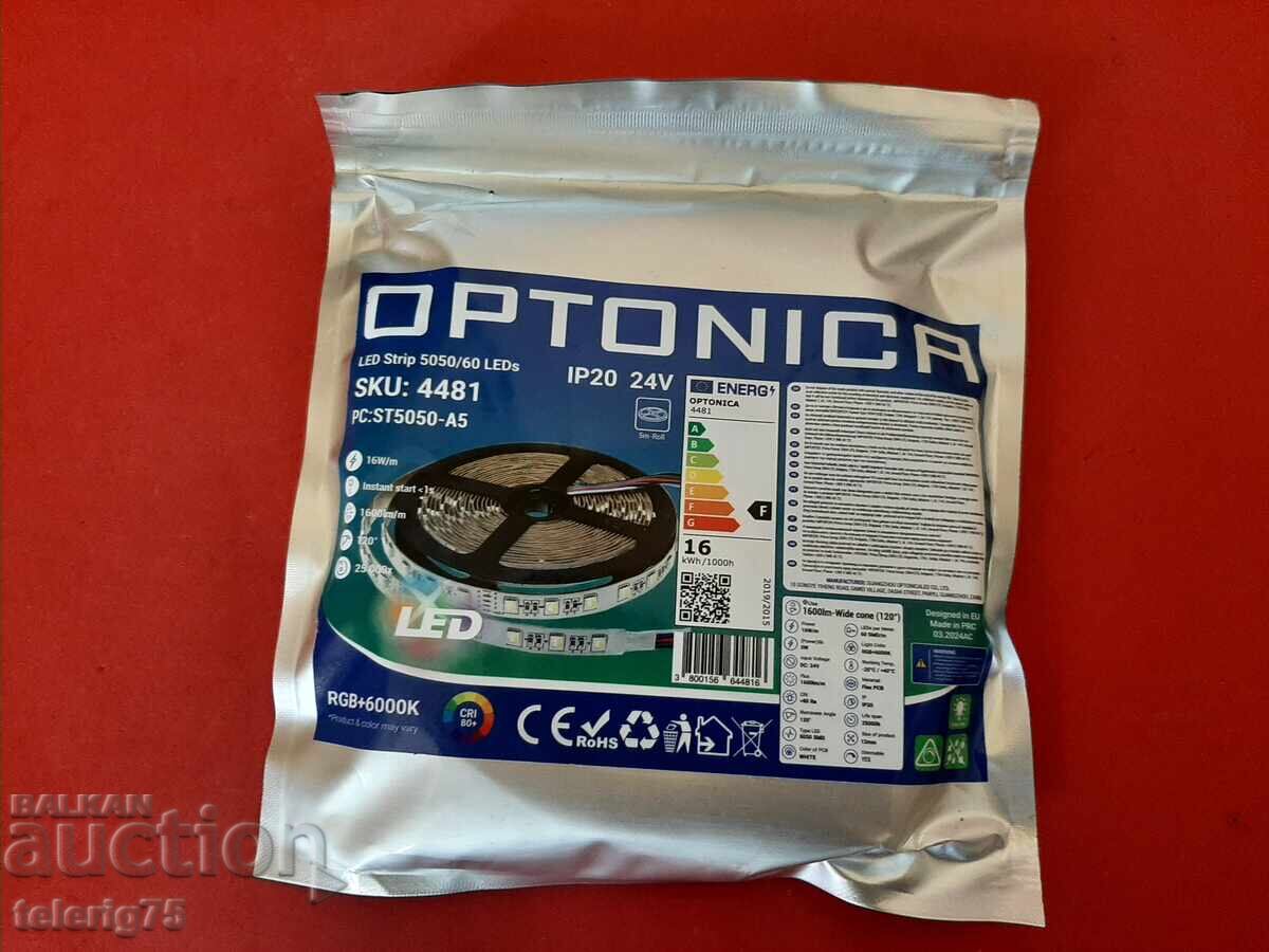 ЛЕД Цветна Лента OPTONICA RGBWH,24V,16W/m-5 метра