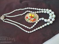 VINTAGE Double Necklace of Czech Crystals and Brooch