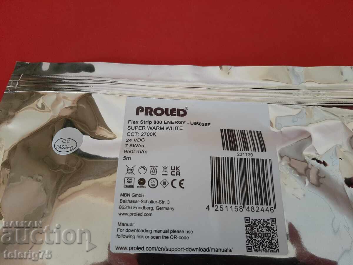 Bandă LED Profesională Germană 'PROLED', 24V, 7.5W/m, -5 metri cu preț 50.00 BGN | € 25.56 Bandă LED Profesională Germană 'PROLED', 24V, 7.5W/m, -5 metri cu preț 50.00 BGN | € 25.56