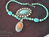 Beautiful old jewelry, turquoise necklace and brooch