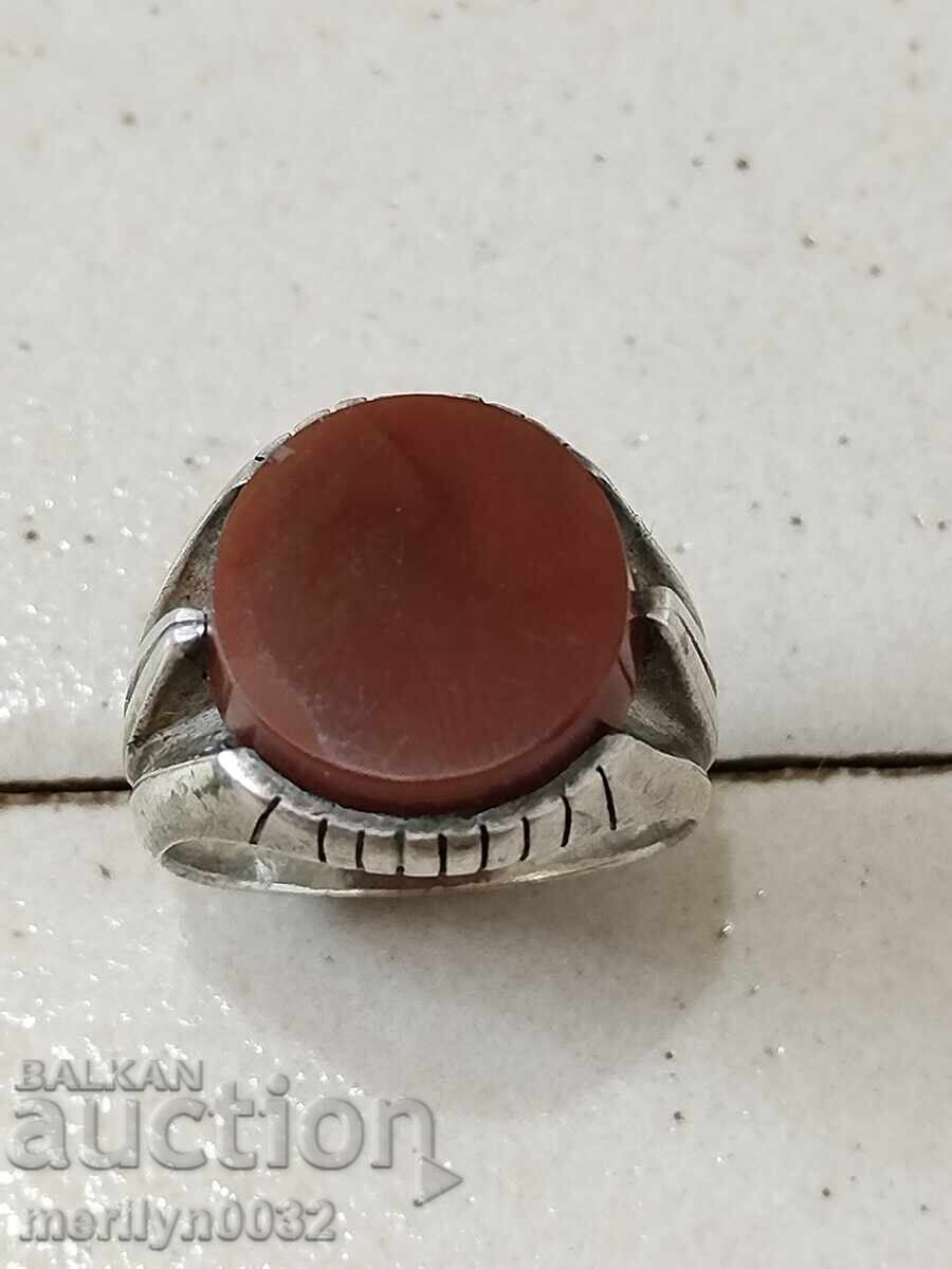 Old silver ring with large natural carnelian, 10 g silver with price 79.00 BGN | € 40.39