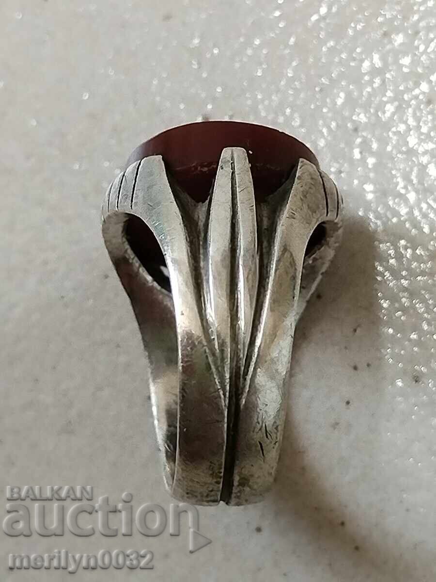 Auction  Old silver ring with large natural carnelian, 10 g silver