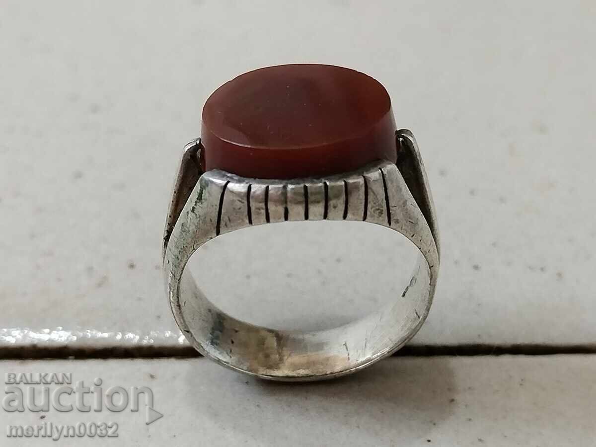 Old silver ring with large natural carnelian, 10 g silver - 5