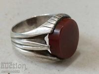 Inel vechi de argint, mare, carneol natural, 10 gr argint