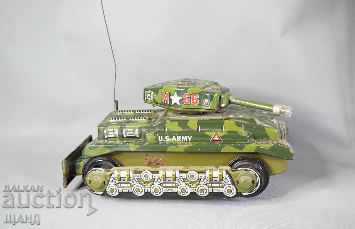 Old Japanese metal toy model tank with batteries