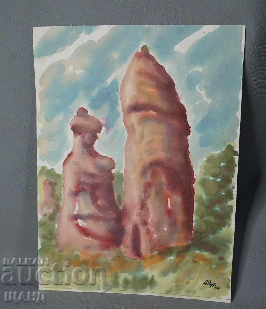 Άγγελος Σαρλίεφ Σχέδιο ζωγραφικής ακουαρέλα ορεινό τοπίο