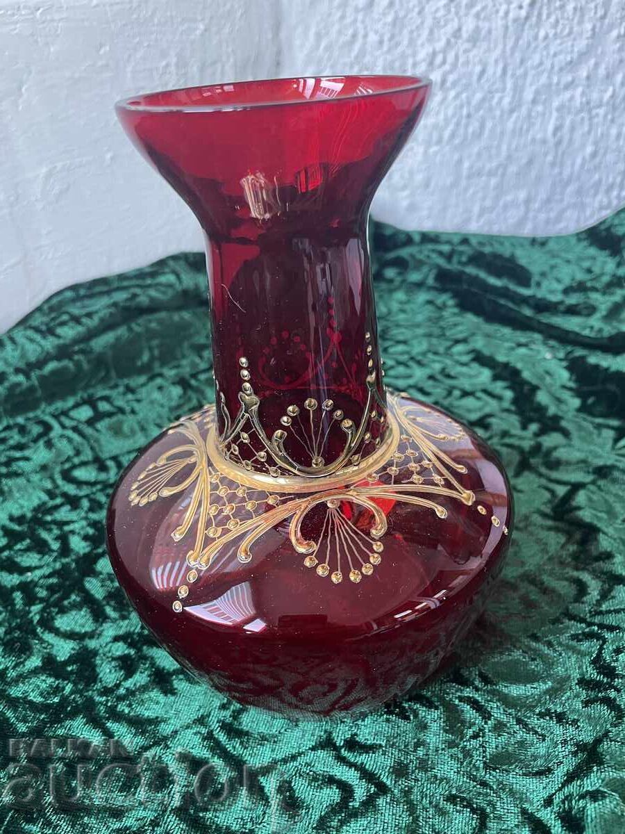 Vază - 15cm, decorație aurie, bg