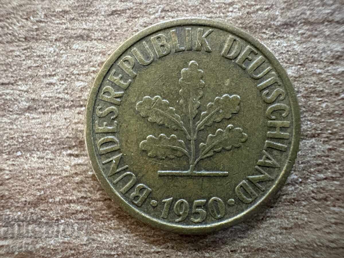 Германия - 5 пфенига (1950) - F с цена 0.15 лв. | € 0.08