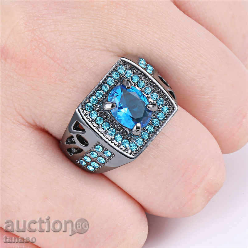 Ring No. 55 with aquamarine and black rhodium plating with price € 11.00 | 21.51 BGN