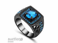 Ring No. 55 with aquamarine and black rhodium plating