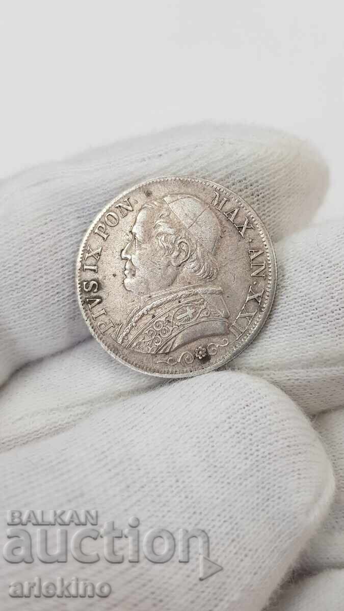 Monedă rară de argint 1 liră 1867 - Vatican Italia cu preț 63.00 BGN | € 32.21 Monedă rară de argint 1 liră 1867 - Vatican Italia cu preț 63.00 BGN | € 32.21