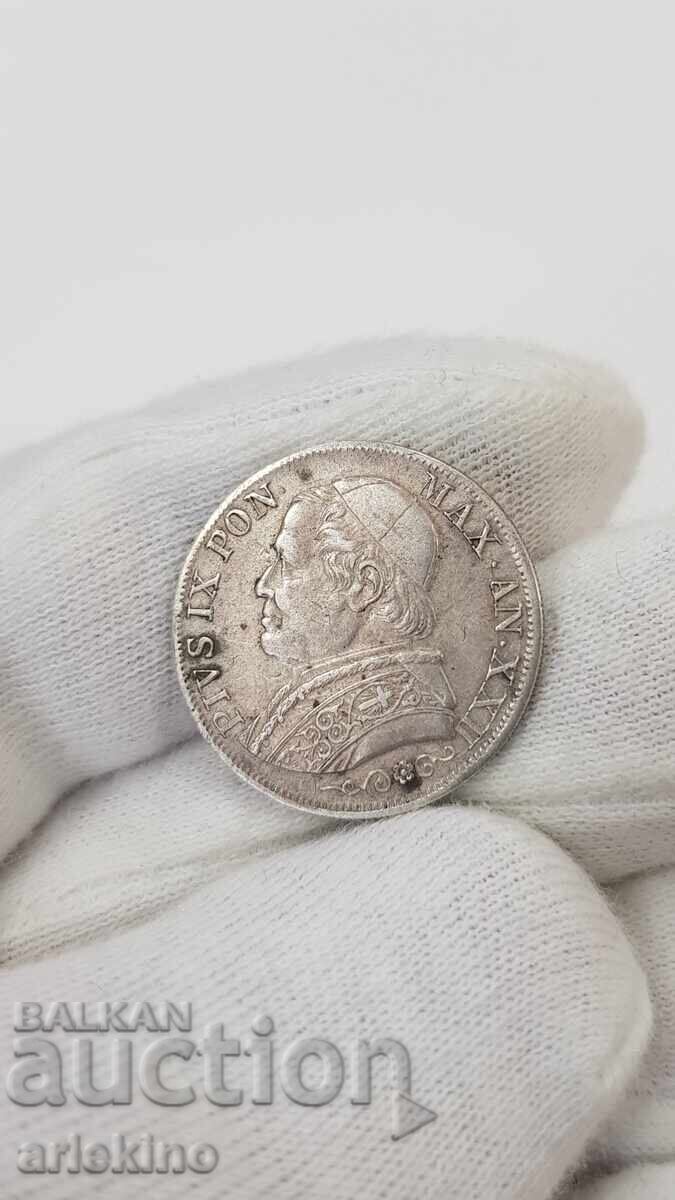 Livrarea Monedă rară de argint 1 liră 1867 - Vatican Italia Livrarea Monedă rară de argint 1 liră 1867 - Vatican Italia