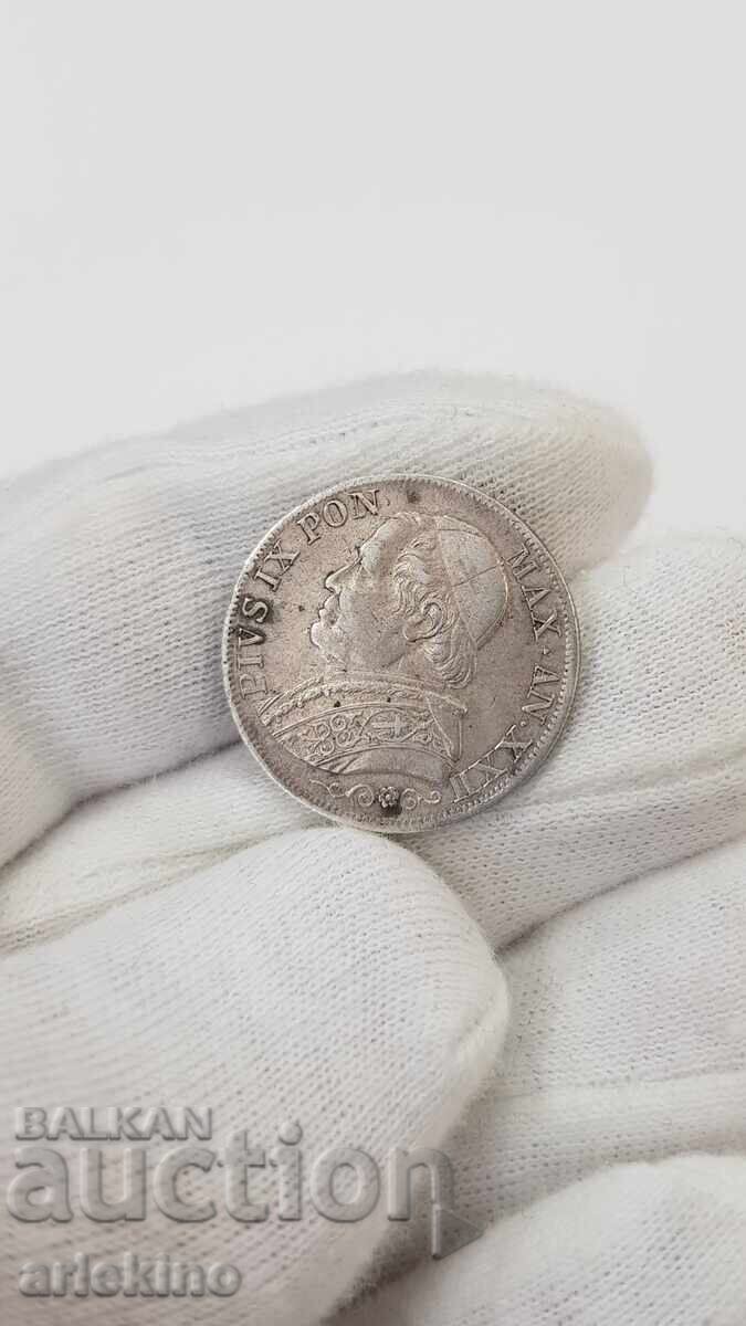 Monedă rară de argint 1 liră 1867 - Vatican Italia - 6 Monedă rară de argint 1 liră 1867 - Vatican Italia - 6