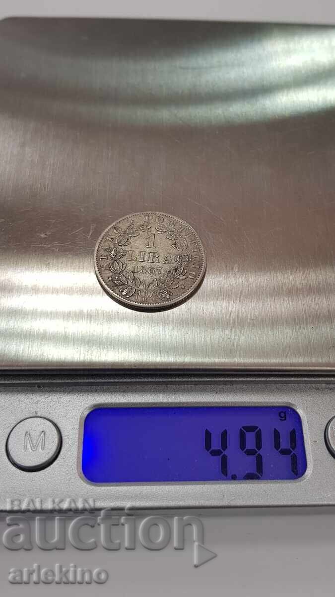 Monedă rară de argint 1 liră 1867 - Vatican Italia - 7 Monedă rară de argint 1 liră 1867 - Vatican Italia - 7