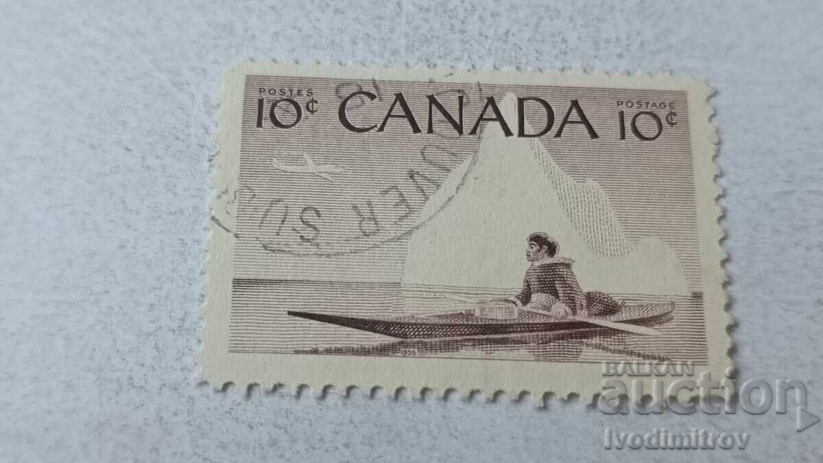 Пощенски марки CANADA Ескимос с кану на фона на айсберг 1955