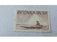 Timbre poștale CANADA Eskimou cu canoe pe fundal de aisberg 1955
