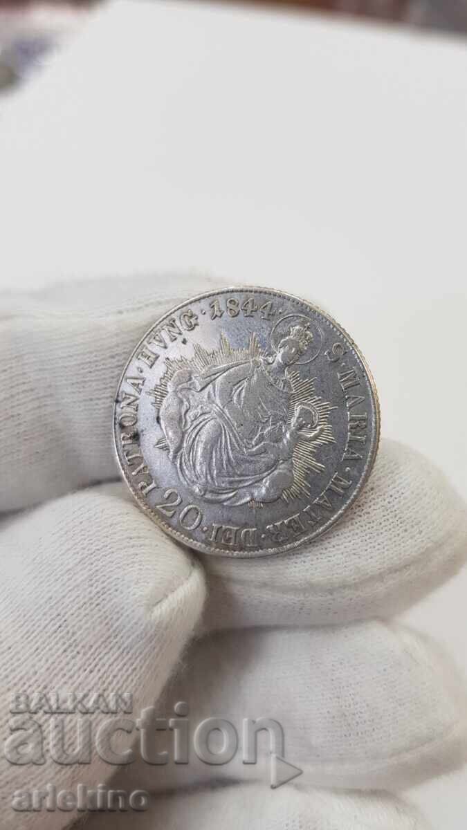 Licitație Monedă rară austriacă de argint 20 creițari 1844 Licitație Monedă rară austriacă de argint 20 creițari 1844