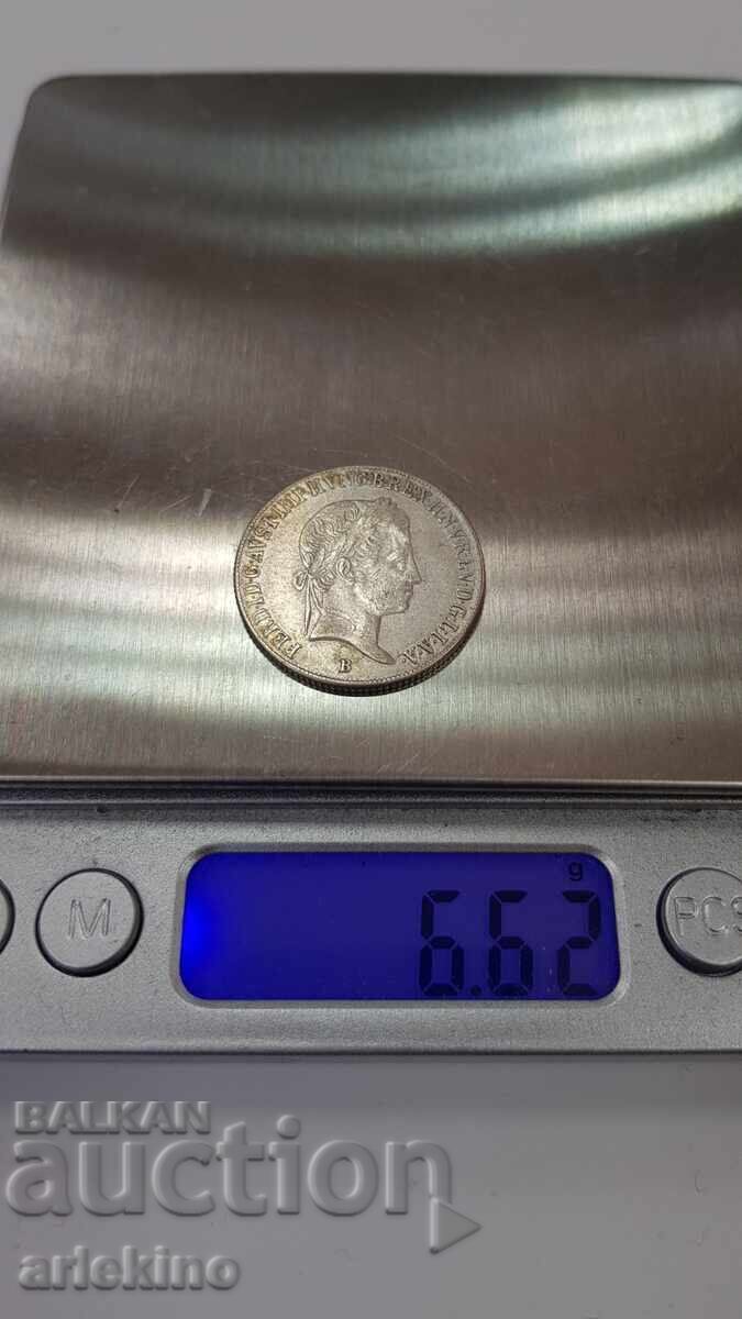 Monedă rară austriacă de argint 20 creițari 1844 - 7 Monedă rară austriacă de argint 20 creițari 1844 - 7