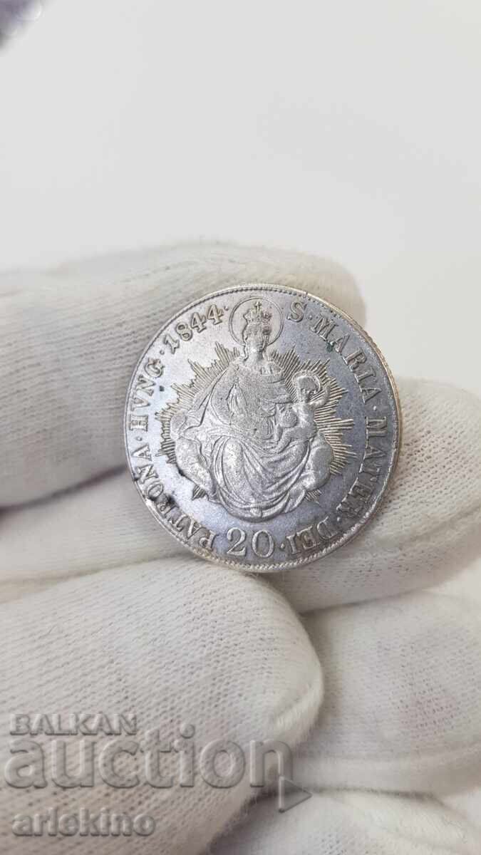Monedă rară austriacă de argint 20 creițari 1844 Monedă rară austriacă de argint 20 creițari 1844
