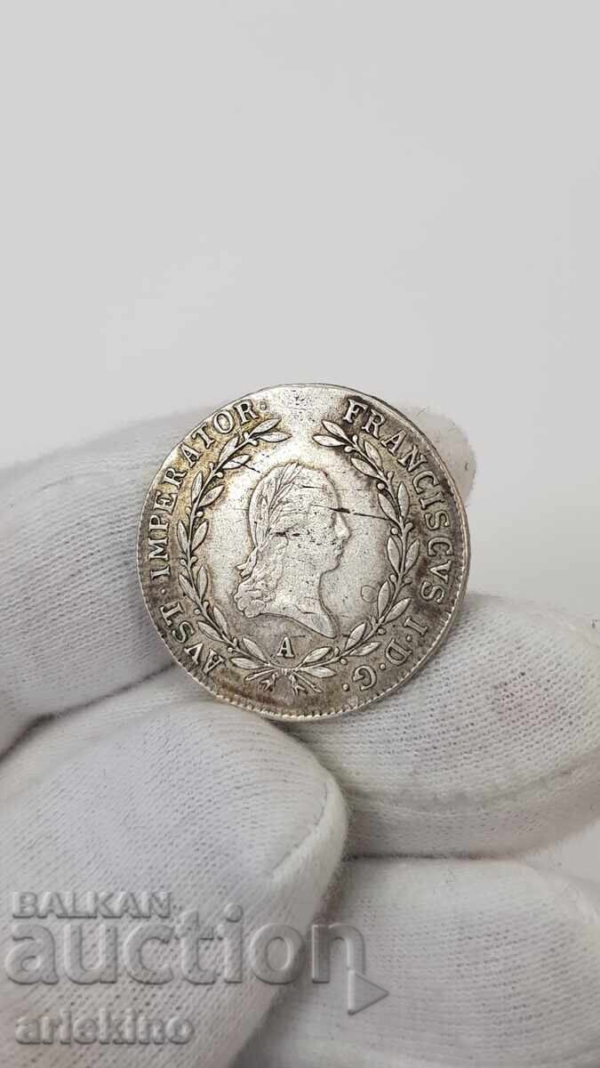 Rare Austrian Silver Coin 20 Kreuzer 1810 with price 40.00 BGN | € 20.45