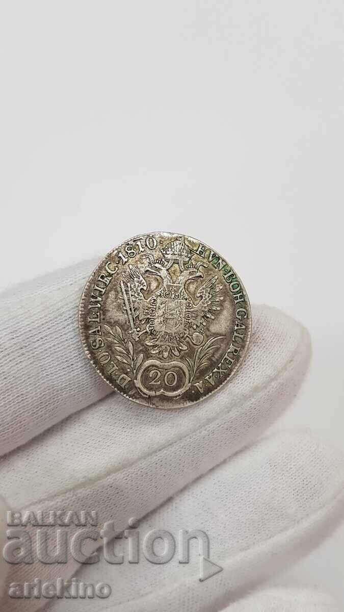 Rare Austrian Silver Coin 20 Kreuzer 1810 - 6