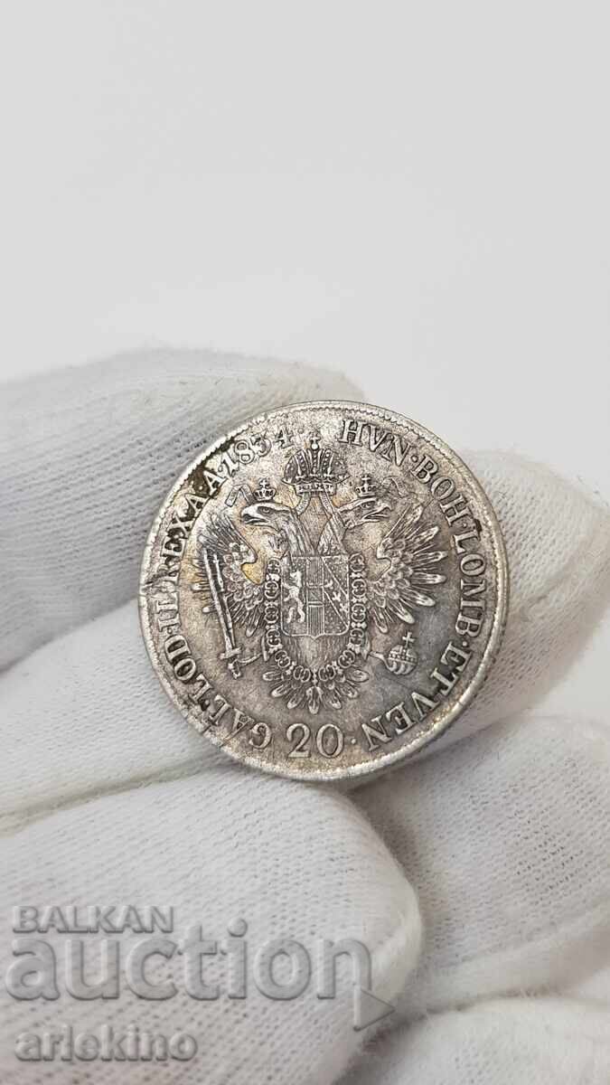 Rare Austrian Silver Coin 20 Kreuzer 1834