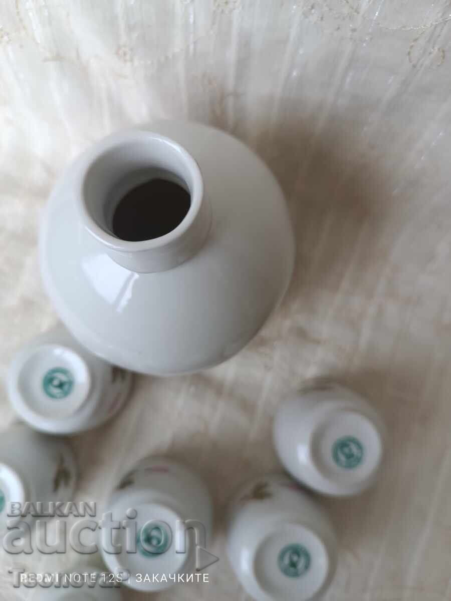 Auction Bulgarian porcelain rakia set with bottle Auction Bulgarian porcelain rakia set with bottle