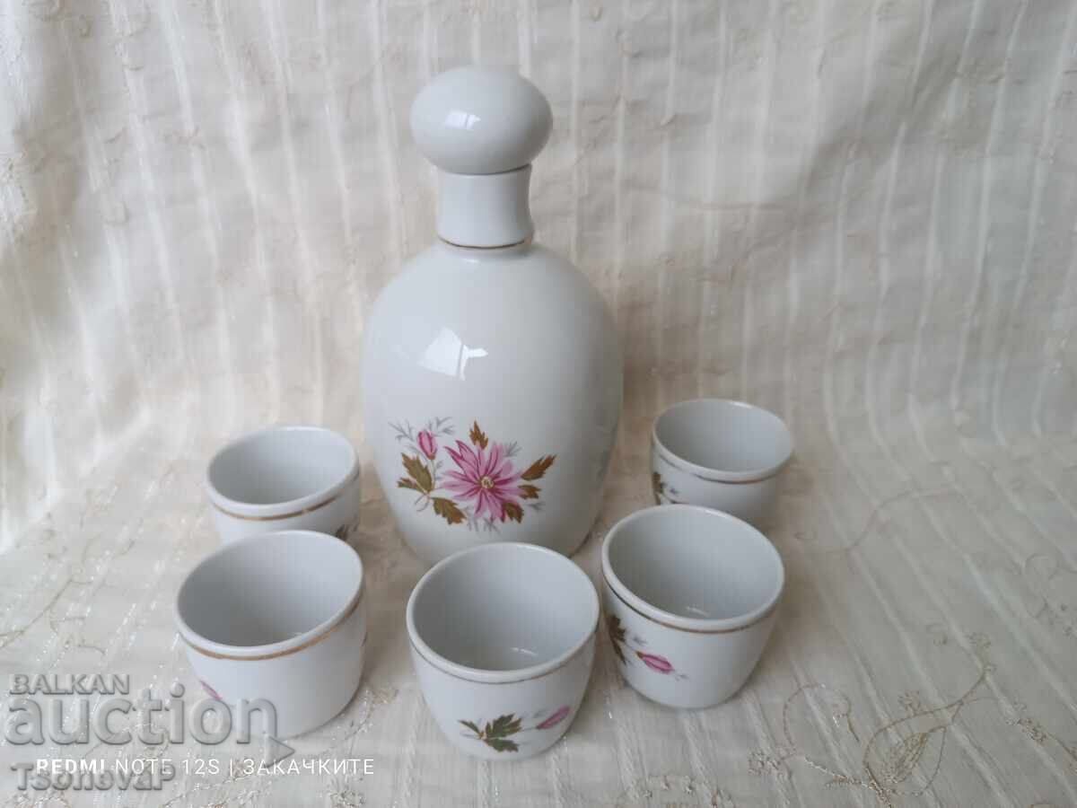 Bulgarian porcelain rakia set with bottle Bulgarian porcelain rakia set with bottle