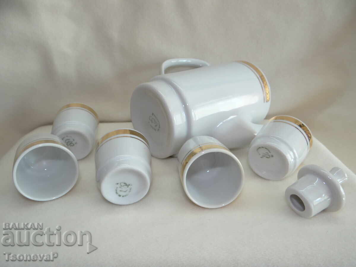 Bulgarian porcelain rakia set with a jug with price 25.00 BGN | € 12.78 Bulgarian porcelain rakia set with a jug with price 25.00 BGN | € 12.78