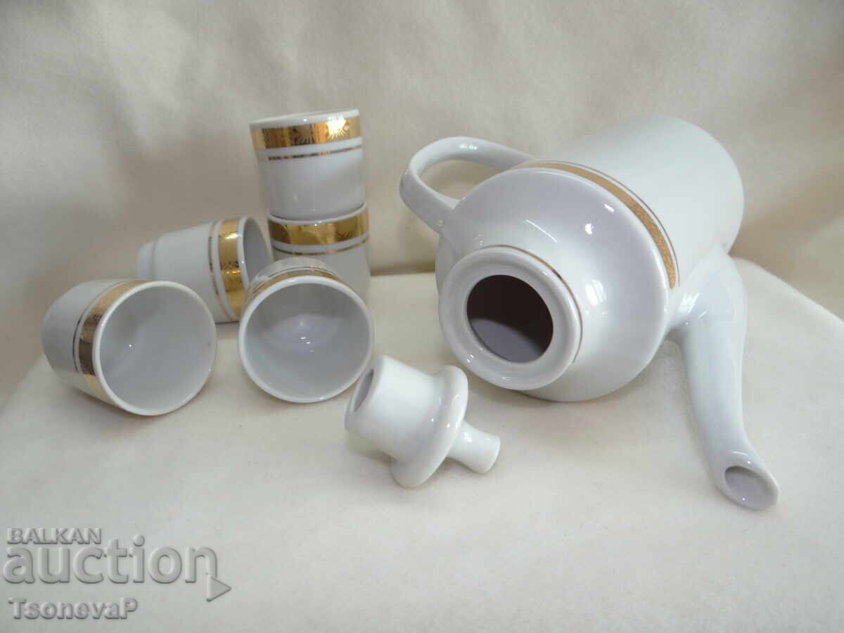 Auction Bulgarian porcelain rakia set with a jug Auction Bulgarian porcelain rakia set with a jug