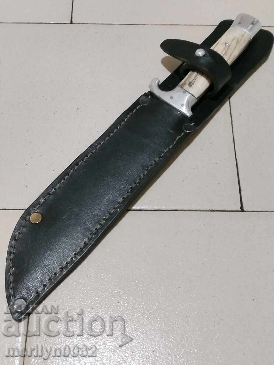 Hunting knife with sheath, deer antler handle, crossguard with price 133.00 BGN | € 68.00