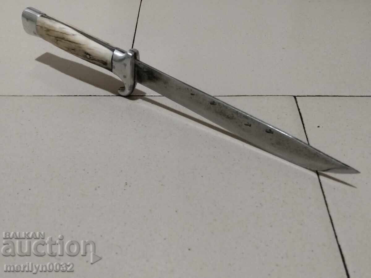 Hunting knife with sheath, deer antler handle, crossguard - 5