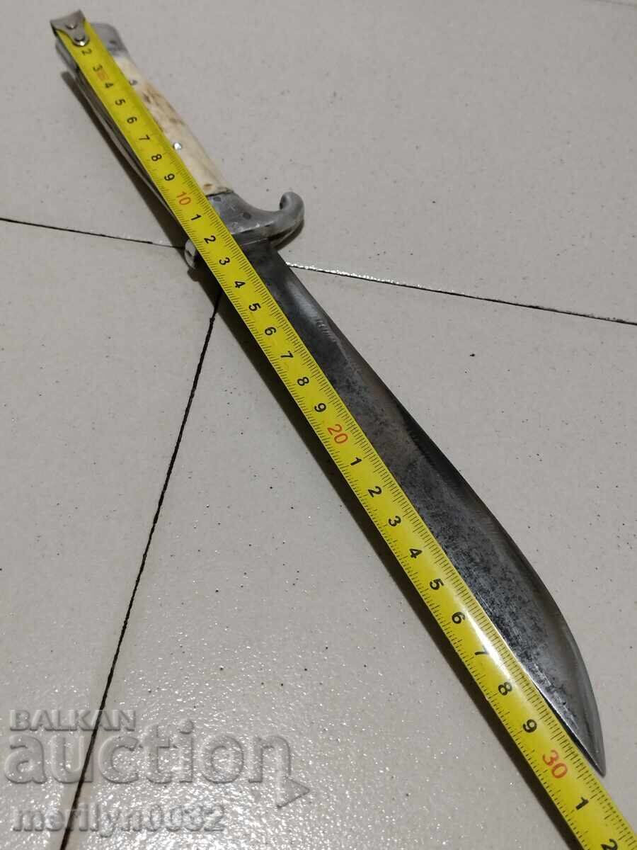 Hunting knife with sheath, deer antler handle, crossguard - 6