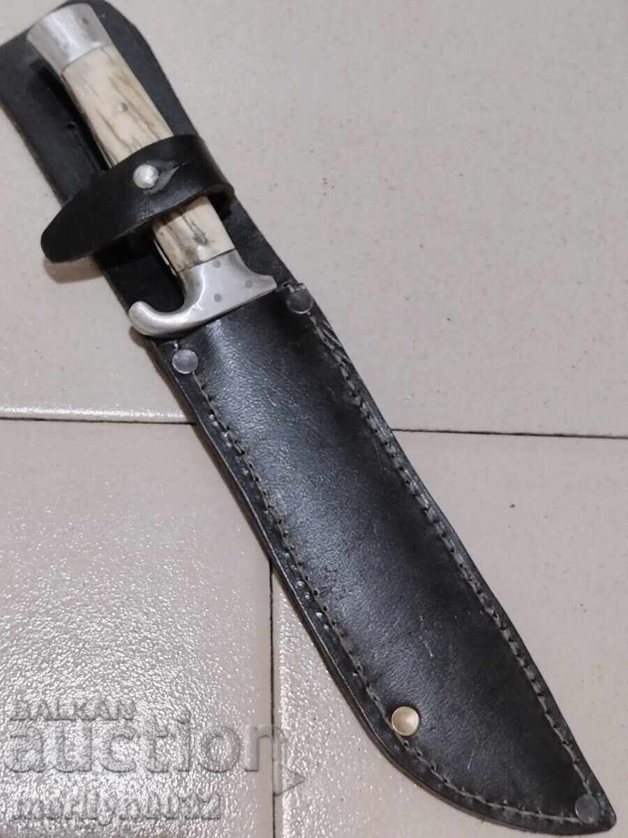 Hunting knife with sheath, deer antler handle, crossguard - 7