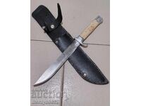 Cuțit de vânătoare cu teacă, mâner din corn de cerb, cruce