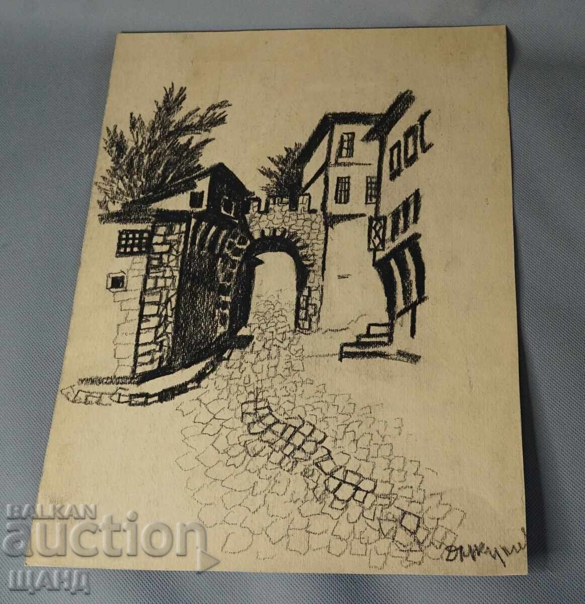 Παλιά Μαετρική Ζωγραφιά Παλιά Σπίτια Υπογεγραμμένη