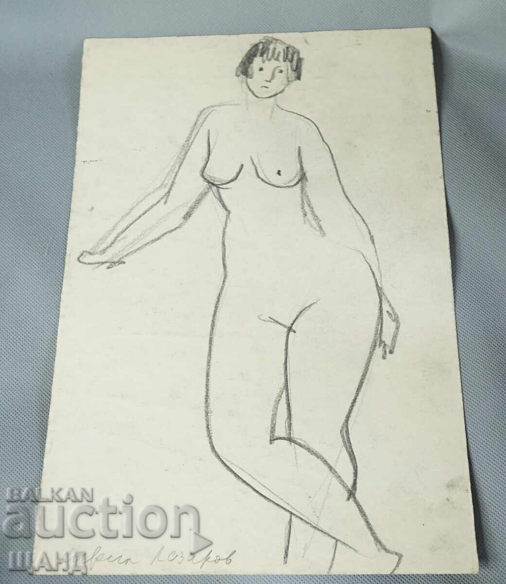 K. Lazarov Old Master Pencil Drawing Erotic Nude Body K. Lazarov Old Master Pencil Drawing Erotic Nude Body