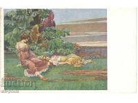 Old postcard - P. Hrubi, Resting Maidens