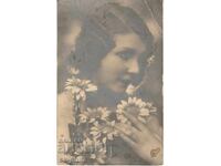 Παλιά καρτ ποστάλ - ρομαντική - Κορίτσι με λουλούδια